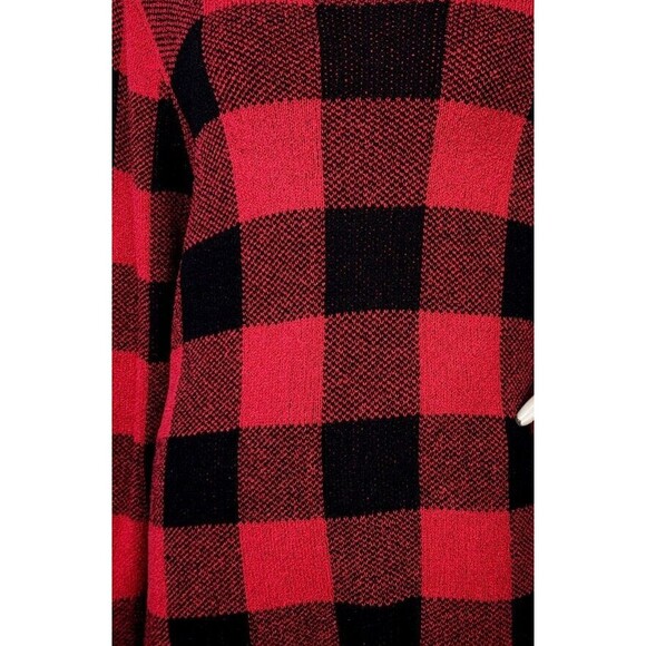 Grunge RED/BLK Buffalo Plaid Check Knit Flannel Pullover Basic Fall Sweater - Picture 4 of 7